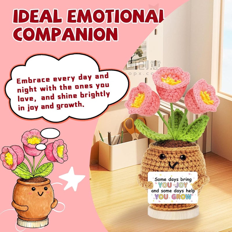 Hoedia Handmade Positive Flower Crochet - Inspirational Gift for Women Coworkers Teens Friend Sister - Cute Cheer Up Valentine's Day,Birthday,Retirement,Goodbye Gifts - Image 4